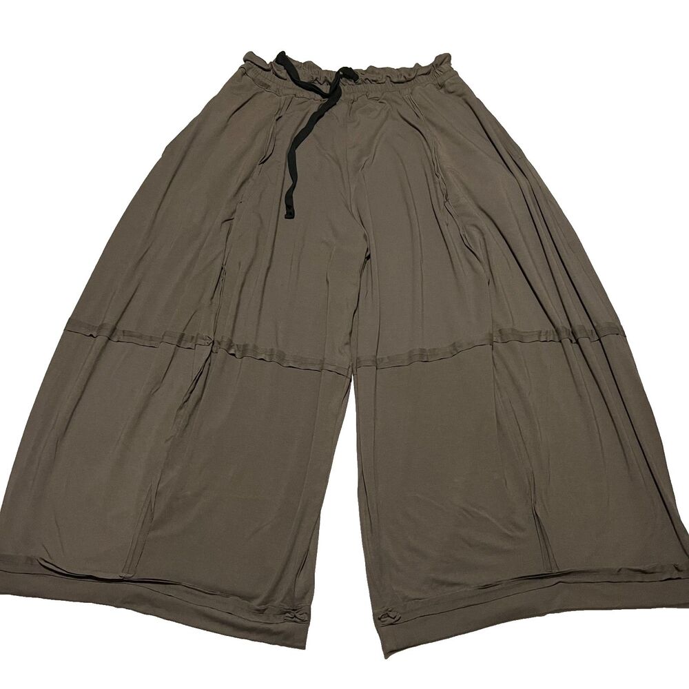 Kedem Sasson OS Drop Crotch Flowy Wide Leg Capri Pants Brown Gray Boho Indie